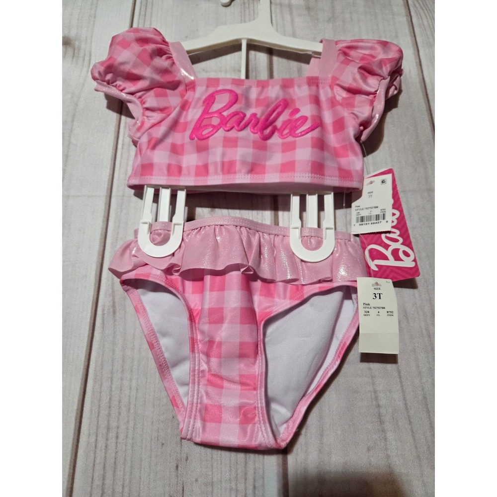 Barbie Girls Pink Gingham 2 Piece Swimsuit Set UPF 50+ 3T New Oeko‎ Tex